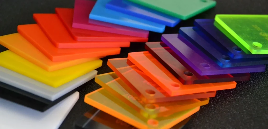 Colorful plastic sheets in red, orange, yellow, blue, green and purple